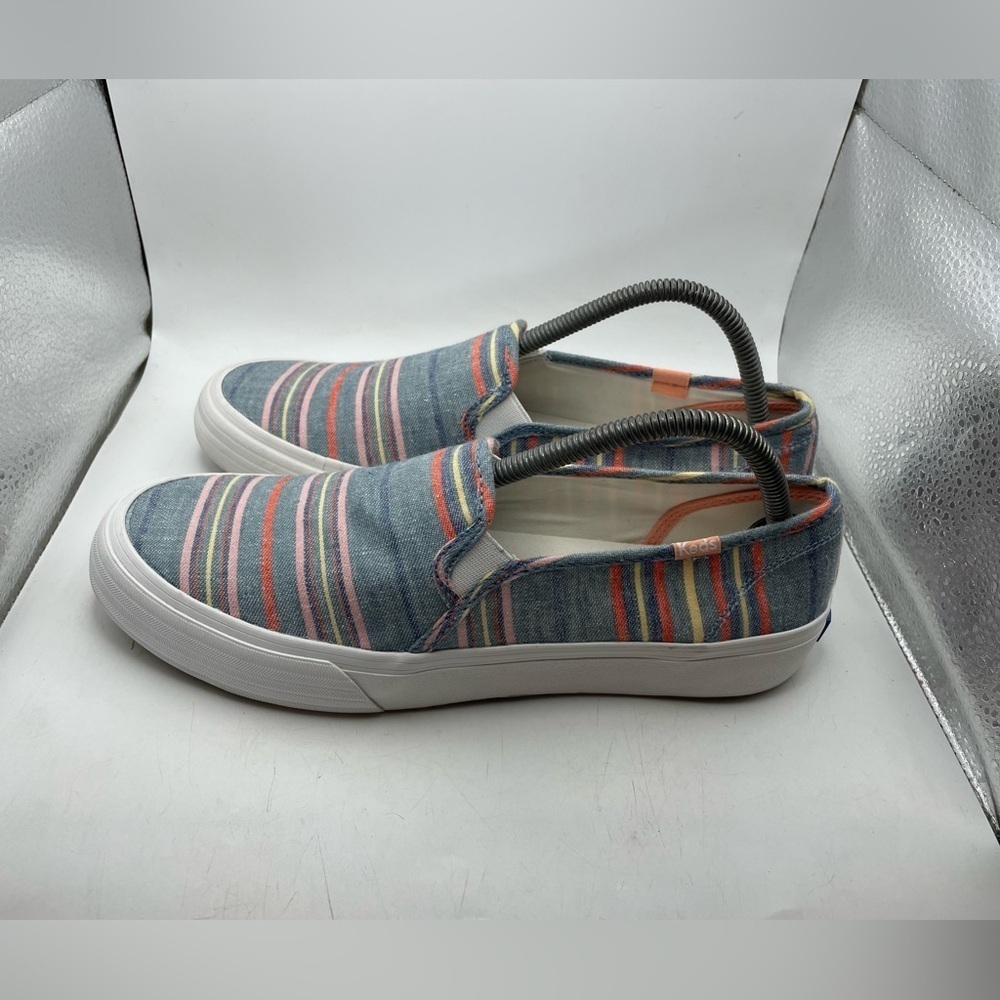 Keds Double Decker blue denim striped womens loafers size 9.5